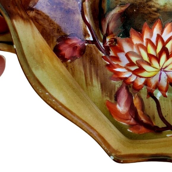 Noritake Bowl Made in Japan Hand Painted 6 Sided Hexagon 2 Handled Scenic - Picture 5 of 10